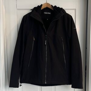Calvin Klein Men's Black Winter Jacket with faux fur lining Size Medium